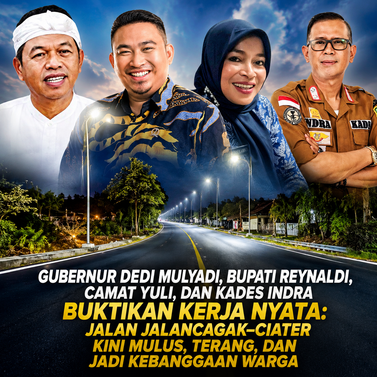 Gubernur Dedi Mulyadi, Bupati Reynaldi, Camat Yuli, dan Kades Indra Buktikan Kerja Nyata: Jalan Jalancagak–Ciater Kini Mulus, Terang, dan Jadi Kebanggaan Warga
