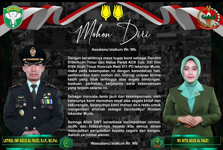 Letkol Inf Agus Al Fauzi dan Istri Pamit Pindah Tugas