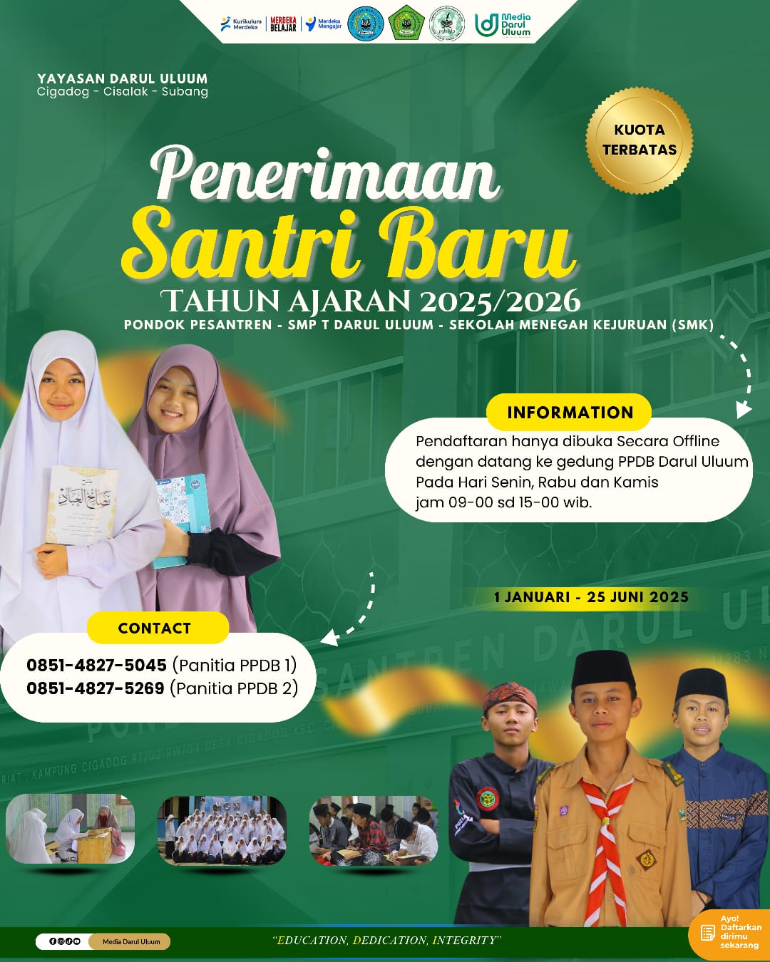 Penerimaan Santri Baru Pondok Pesantren,SMP T Darul Uluum,SMK Tahun Ajaran 2025/2026,