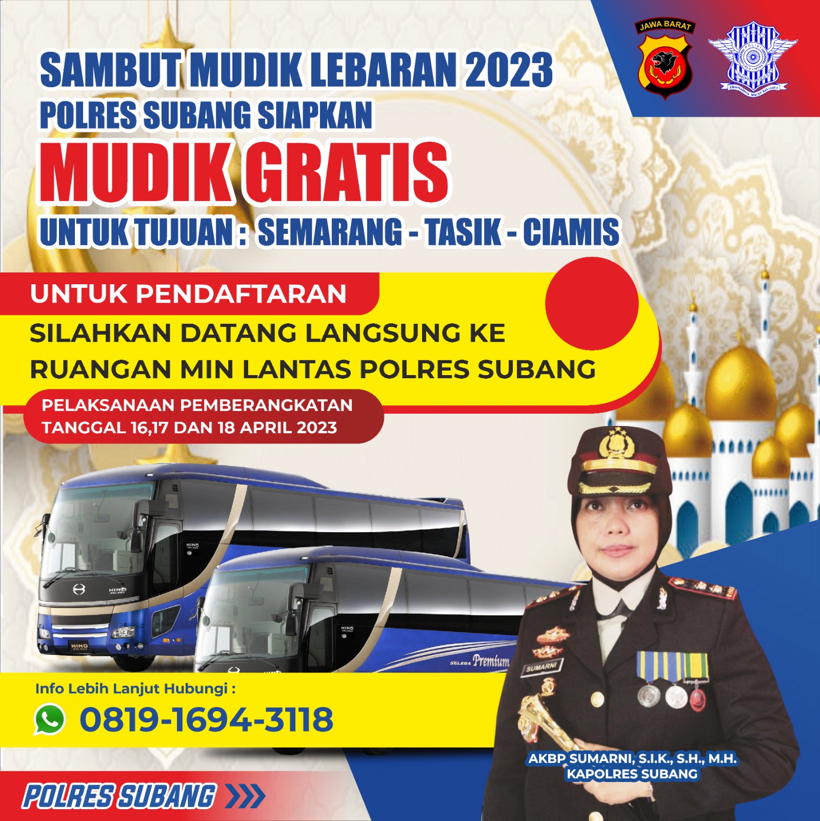 Polres Subang Siapkan Mudik Gratis