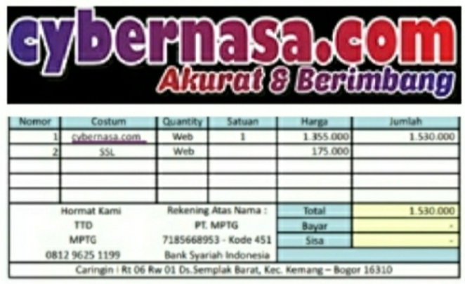 Proposal Permohonan Bantuan Perpanjangan Server Website,www.cybernasa.com Bersifat Resmi