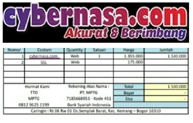Proposal Permohonan Bantuan Perpanjangan Server Website,www.cybernasa.com Bersifat Resmi