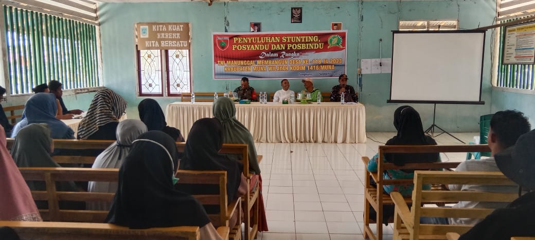 Satgas TMMD 118 Kodim 1416/Muna Sinergi dengan Dinas Kesehatan Sosialisasi Tentang Stunting, Posyandu dan Posbindu