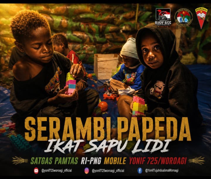 Serambi Papeda Ikat Sapu Lidi Satgas Pamtas RI-PNG Mobile Yonif 725/Woroagi